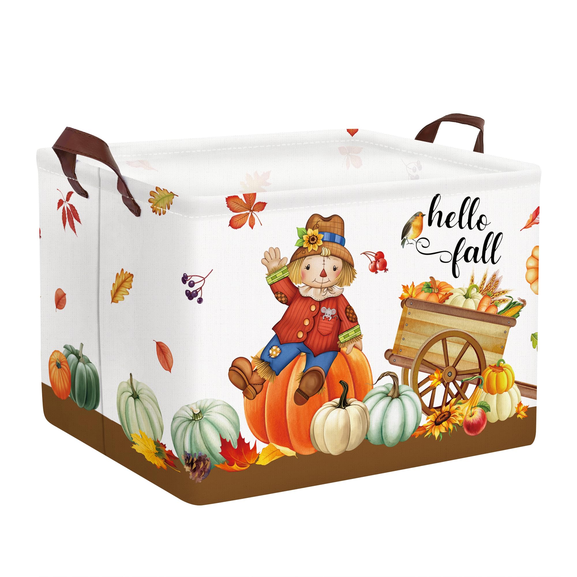 Clastyle Harvest Festival Pumpkin Laundry Hamper Collapsible Clothes Kids Storage Basket Waterproof Thanksgiving Autumn Boys Girls Toy Box for Nursery Room, Scarecrow, 40x30x30 cm