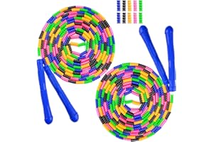 Beprepco Double Dutch Jump Rope 16 Ft - 2 Pack Long Kids Adults Jump Rope,Plastic Beaded Skipping Rope, Long Enough for 4-5 J