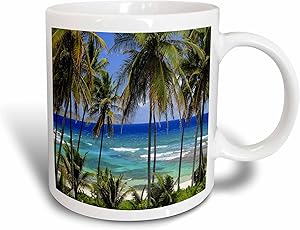 3dRose Tropical Day Scene With Swaying Palm Trees And Glimpses Of Blue Ocean Ceramic Mug, 11 oz