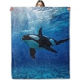 Ocean Orca Whale Throw Blanket for Girls Boys Kids Adults, 50x60 in, Cozy Flannel Blanket for Bedroom, Camping, Couch, Room Decor, Fuzzy Warm Soft Gifts