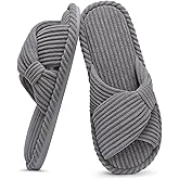 Evshine Fall House Slippers for Women Corduroy Cross Bow Indoor Slippers Open Toe Slip On Bedroom Shoes with Memory Foam