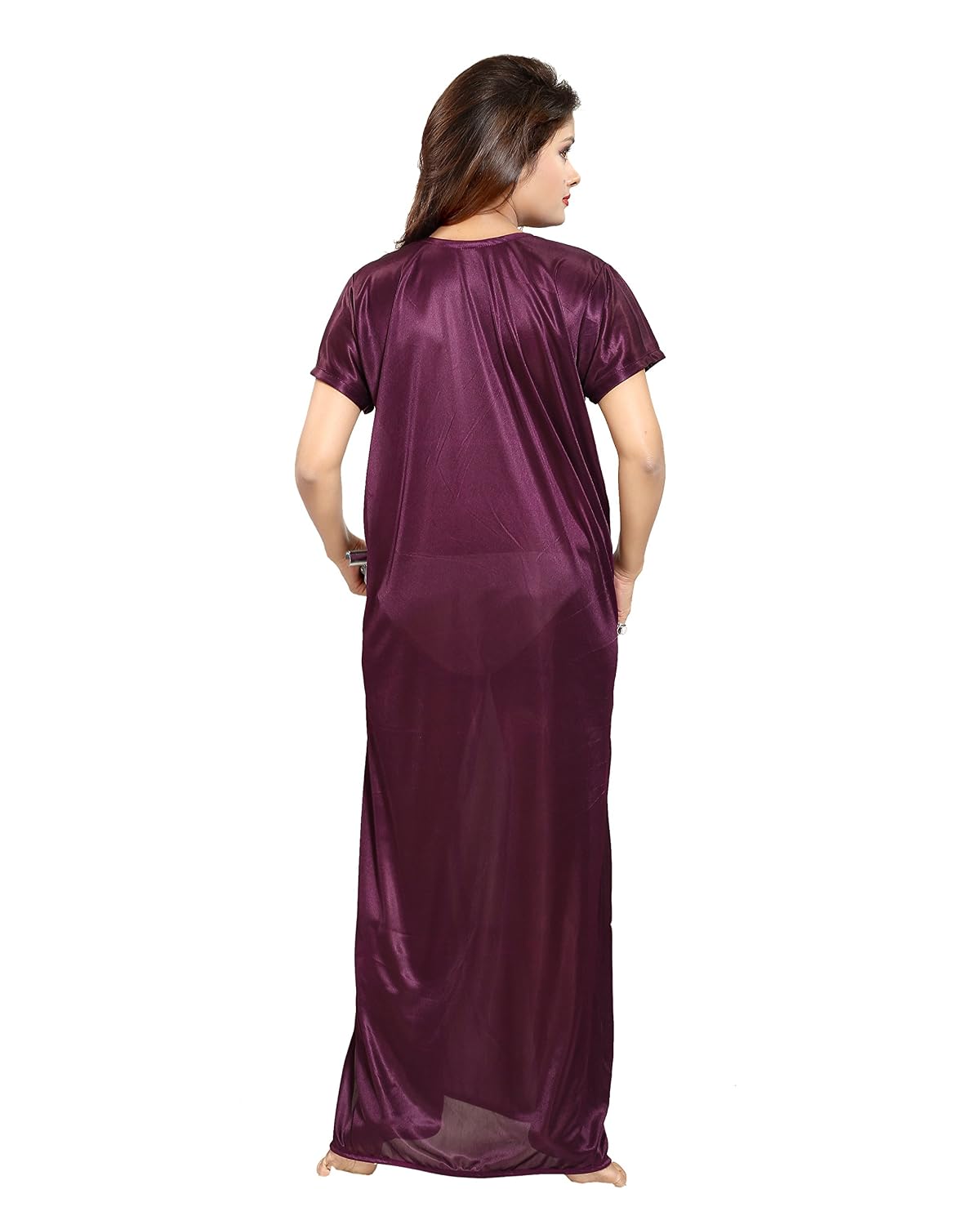 tucute women satin night gown (wine) (free size) d.no.1242