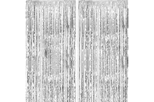 2 Pack Foil Curtain Backdrop Silver Metallic Tinsel Foil Fringe Curtains Photo Booth Props for Birthday Wedding Engagement Ba