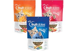 Fruitables Cat Treats - Crunchy Treats for Cats - Healthy Low Calories Packed with Protein - Free of Wheat, Corn and Soy - Made with Real Salmon, Tuna, Chicken - 2.5 Oz (3 Pk)