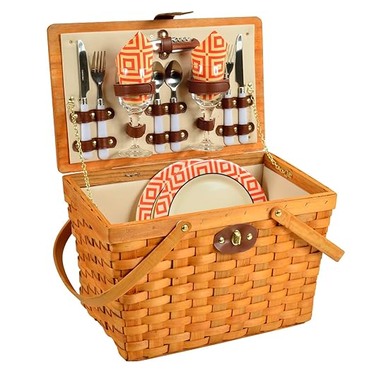 Picnic at Ascot Frisco Traditional American Style Picnic Basket, Diamond Orange