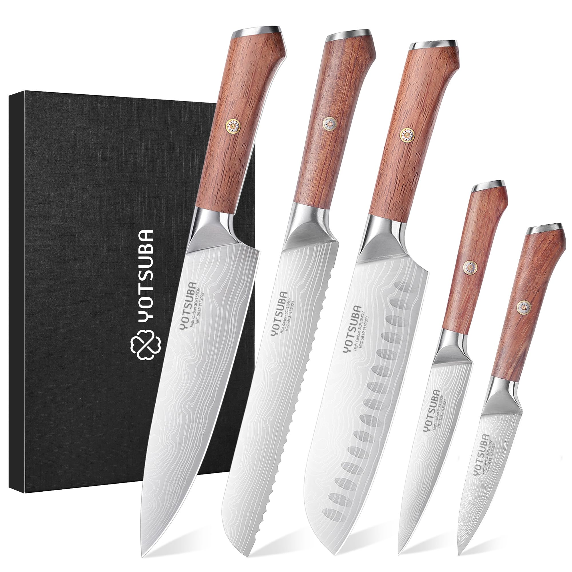 Photo 1 of **DIFFERENT COLOR KNIFE HANDLES** YOTSUBA 5PCS Kitchen Knives Set,Kitchen Knife Set,German High Carbon Stainless Steel Ultra Chef Knife Sets with Ergonomic Handle for Chopping Vegetable and Cooking