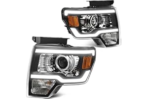 AUTOSAVER88 LED DRL Projector Headlights Assembly Compatible with 2009-2014 09-14 Ford F150 Headlamp Replacement Black Housing Amber Reflector (Factory Halogen Headlights Only)（Only fit 3 Pin Plug
