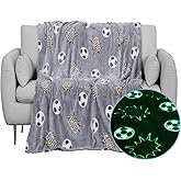 Glow in The Dark Blanket Soccer for Kids Boys Girls Fun Soft Plush Flannel Furry Fluffy Nap Sleep Blanket, Christmas Thanksgiving Birthday Magical Decor Luminous Throw 50"x60"