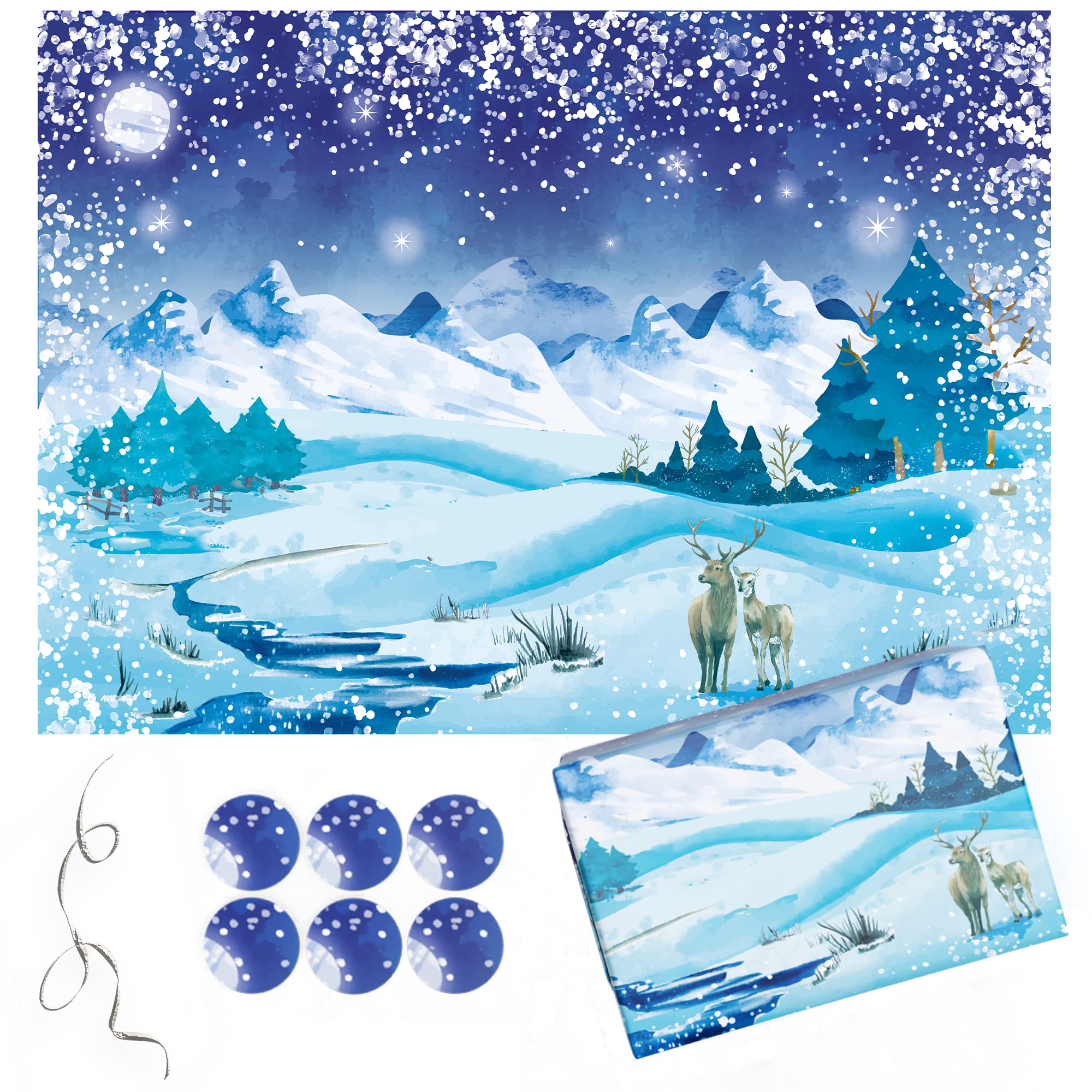 Tiny Trees® Christmas Wrapping Paper Set - 6 XXL Fully Recyclable Sheets Tags and Ribbon (80cm x 64cm) - Luxury Recycled Xmas Wrapping - Folded Eco Christmas Paper Gift Wrap for Adults & Kids