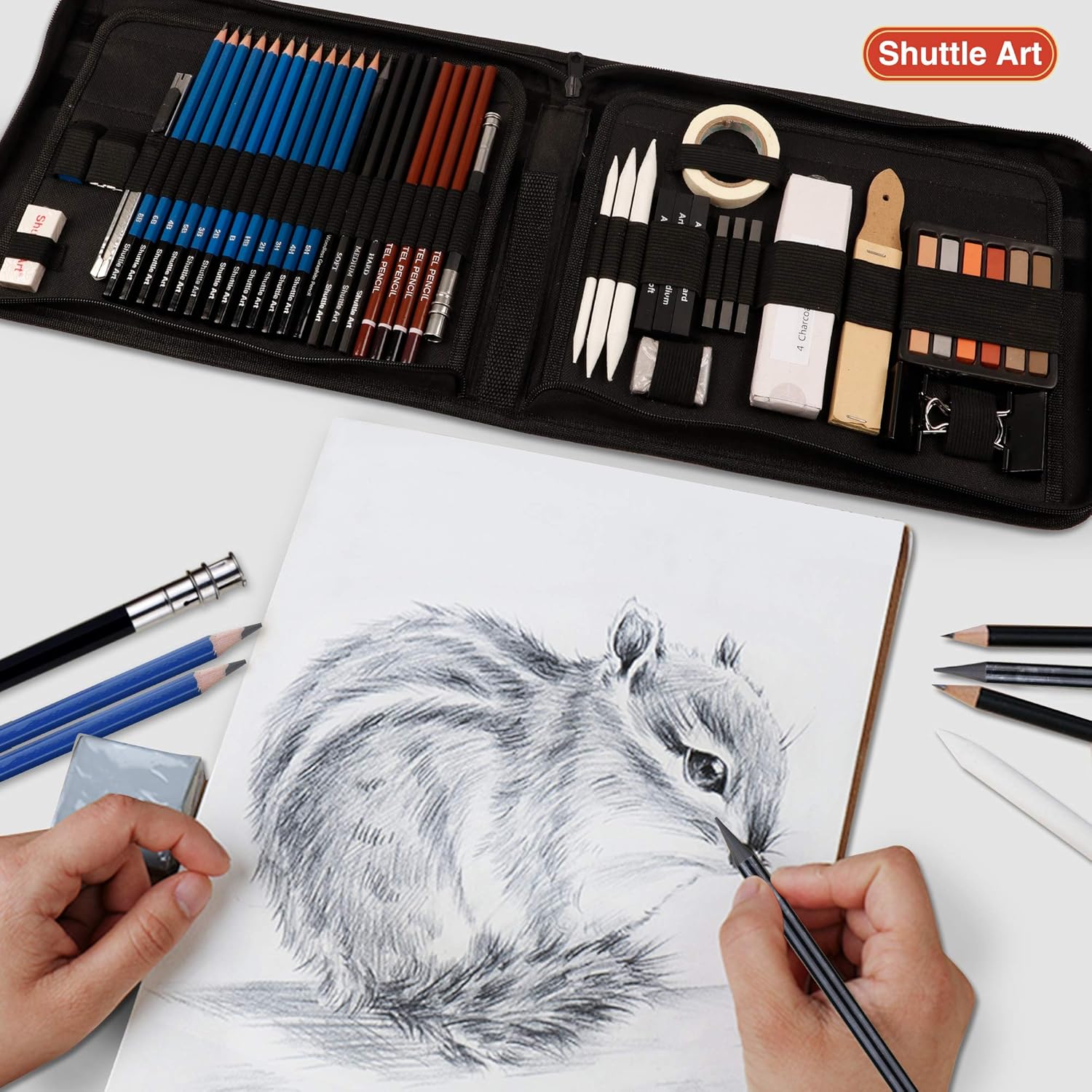 Drawing Pencils Set, 52 Pack Professional Sketch Pencil Set in Zipper Carry Case, Drawing Kit Art Supplies with Graphite Charcoal Sticks Tool Sketch Book for Adults Kids Drawing Sketching by Shuttle Art