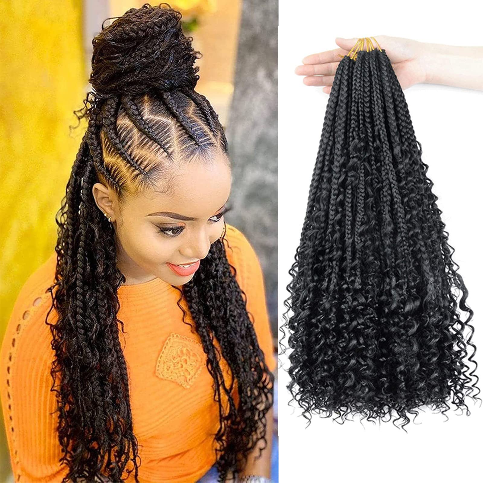 WoWCFyyds 8 Packs Crochet Braids Hair Extensions - 18 inch Goddess Box Braids with Curly Ends - Synthetic Crochet Hair Extension for Black Women (1B) โ image 1