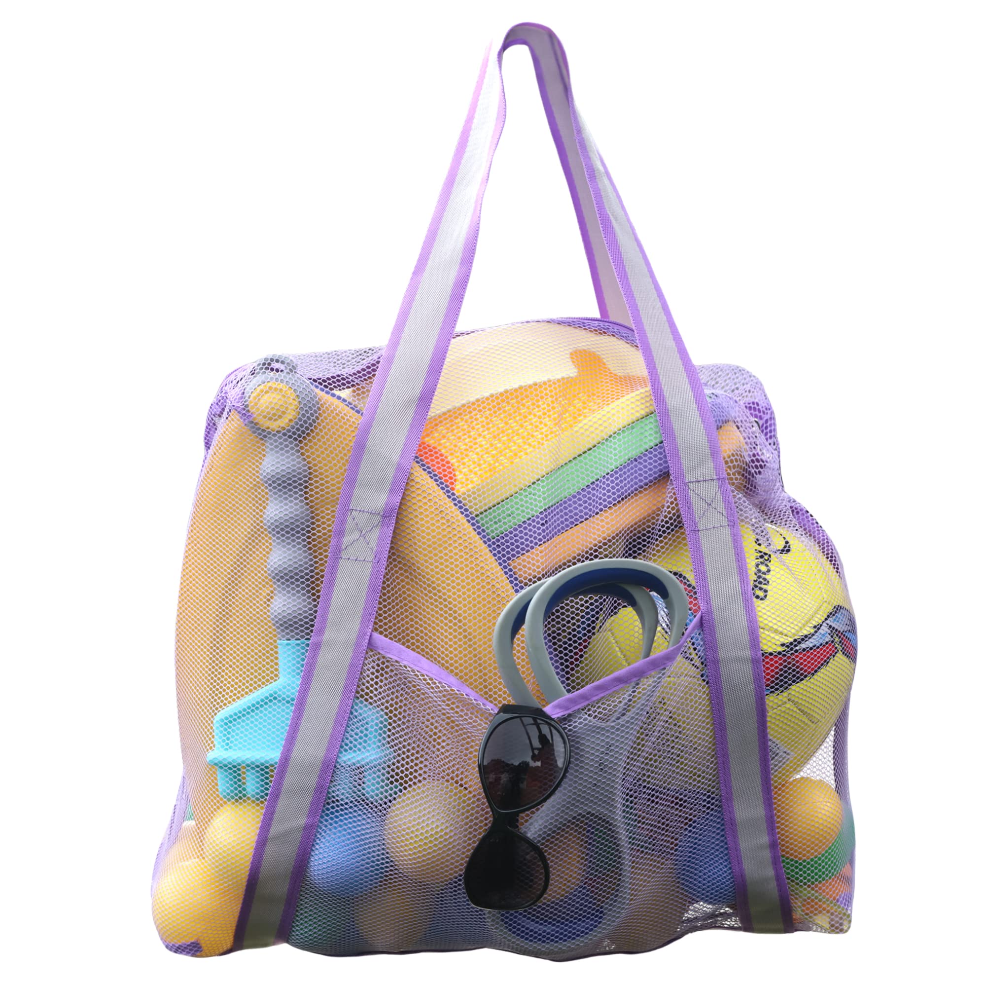 LEAFOREST Large Beach Bag with Zipper Lightweight Beach Toy Bag Mesh Bag for Swimming Pool Sand Toys Purple,21.7*7.9*15.8 inch