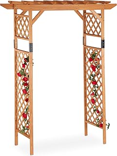 Relaxdays Holz-Rosenbogen, große Pergola aus Holz, wetterfeste Rankhilfe für Garten, extra breit, 230x162x79 cm, orange
