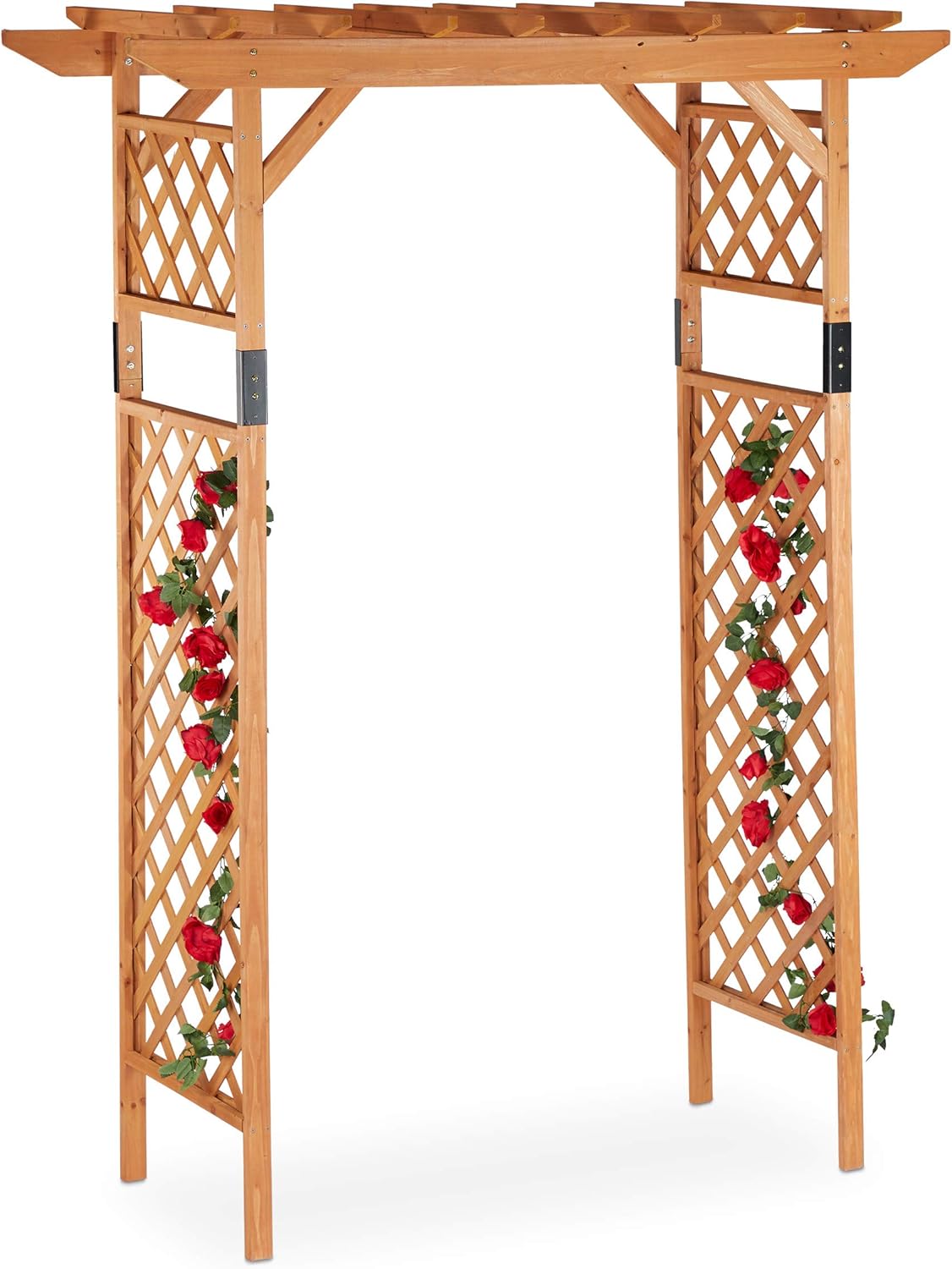 Relaxdays Holz-Rosenbogen, große Pergola aus Holz, wetterfeste Rankhilfe für Garten, extra breit, 230x162x79 cm, orange