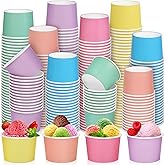 Aodaer 300 Pack Paper Ice Cream Cups 8oz Paper Snack Ice Cream Bowls Disposable Dessert Bowls for Hot or Cold Food Party Supplies Treat Cups for Sundae, Frozen Yogurt, Soup, 6 Colors