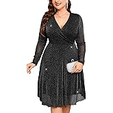 ZOMVA Plus Size Sparkly Mesh Dress A Line V Neck Wrap Short Glitter Dresses Wedding Guest Cocktail Evening Party