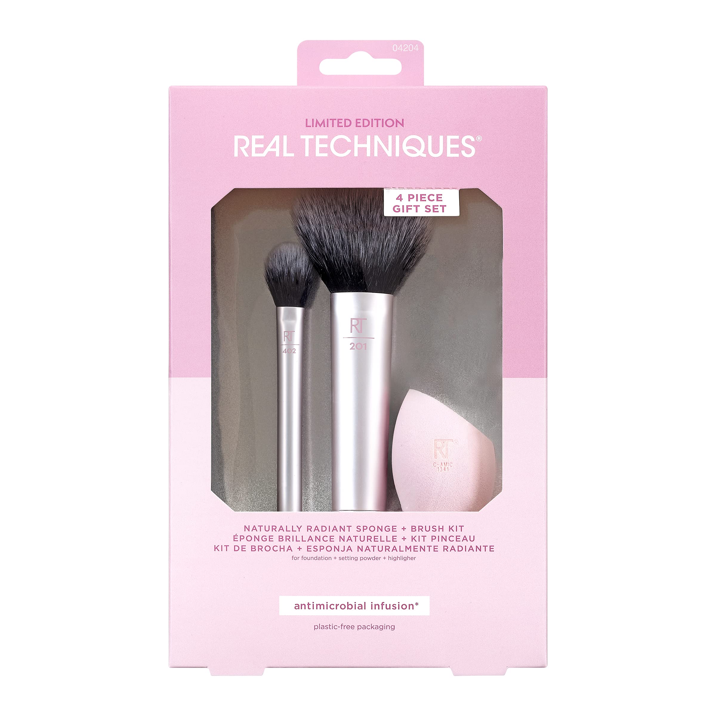 Real Techniques Limited Edition Naturally Radiant Makeup Sponge and Brush Set, Pink, 4 Piece Mother's Day & Easter Gift, Perfect For Wife, Spouse, Significant Other, Girlfriend, or Daughter