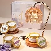 Flower Candle Warmer Lamp with Timer for Jar Candles, Dimmable Candle Lamp Warmer Gift Set with 3 Scented Candles Lavender Vanilla Oud, Christmas Birthday Gifts for Women Mom Wife Her - Amber