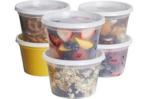 Comfy Package GUSTO [48 Sets] 16 oz. Plastic Deli Disposable Food Storage Containers With Airtight Lids (Formerly