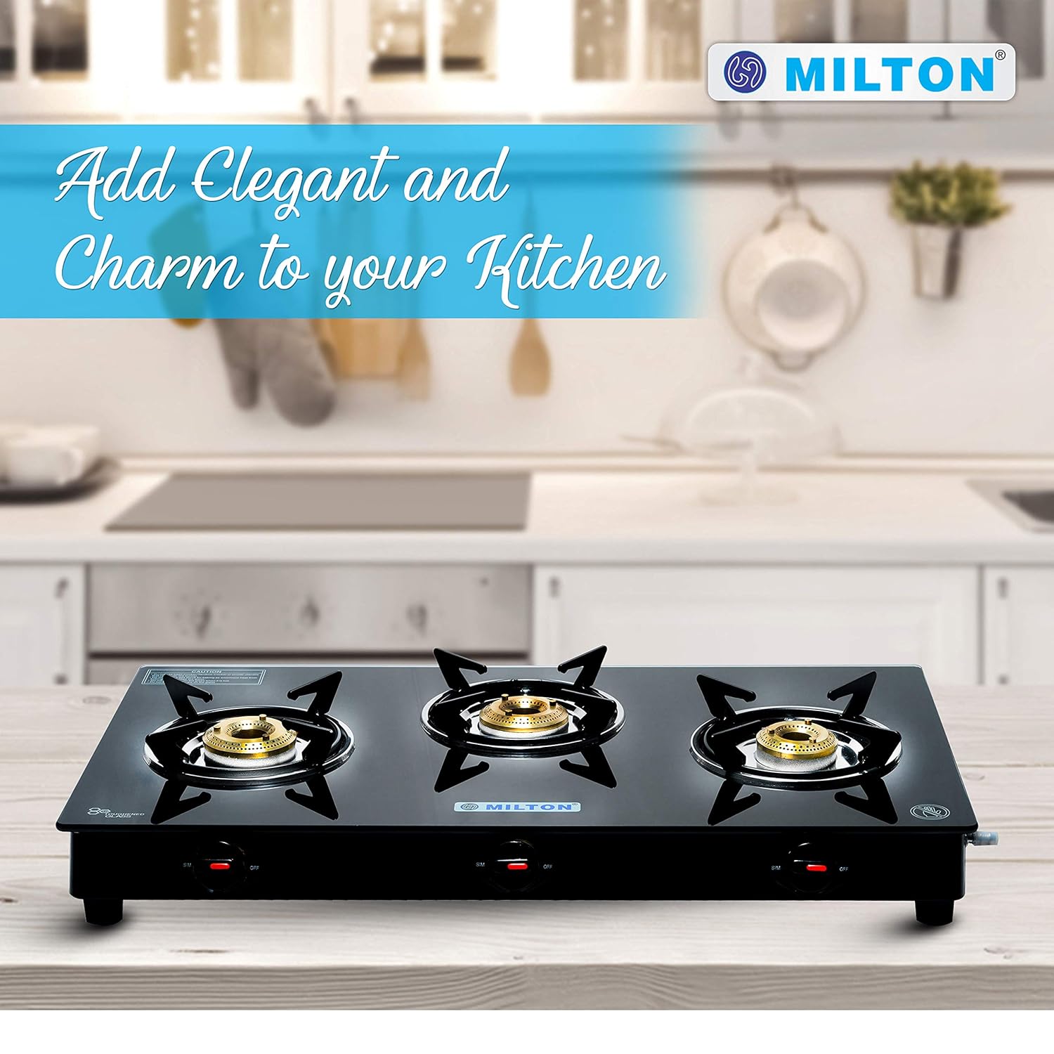 MILTON Glass Top 3 Burner Gas Stove