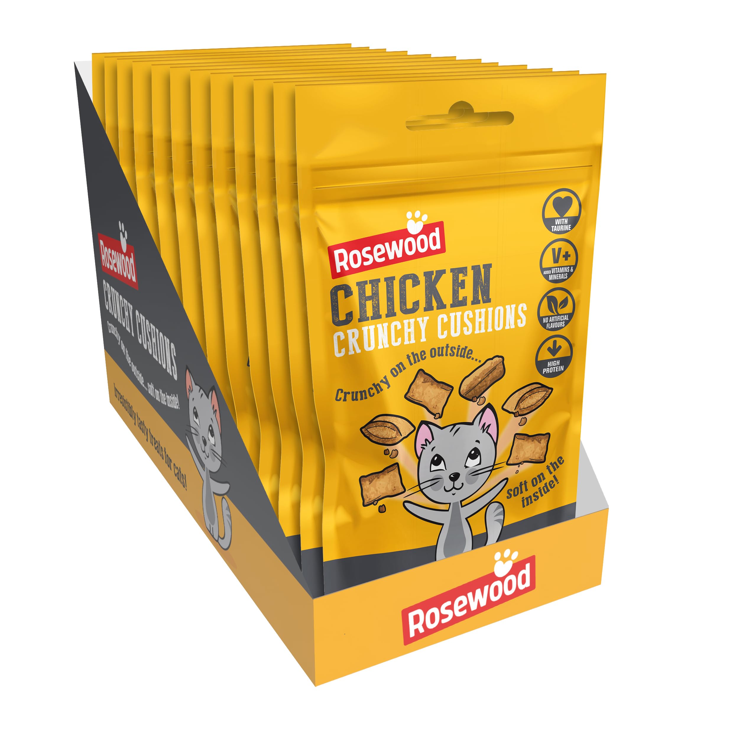 Rosewood Chicken Crunchy Cushions Cat Treats - Made with Taurine, Added Vitamins and Minerals - Healthy, Bite-Sized Cat Snacks (12 x 60g)