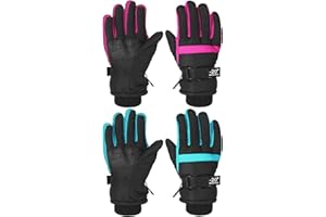 SATINIOR 2 Pairs Kids Waterproof Winter Snow Gloves Ski Gloves for Boy Girl Outdoor Warm Thickening Snowboard