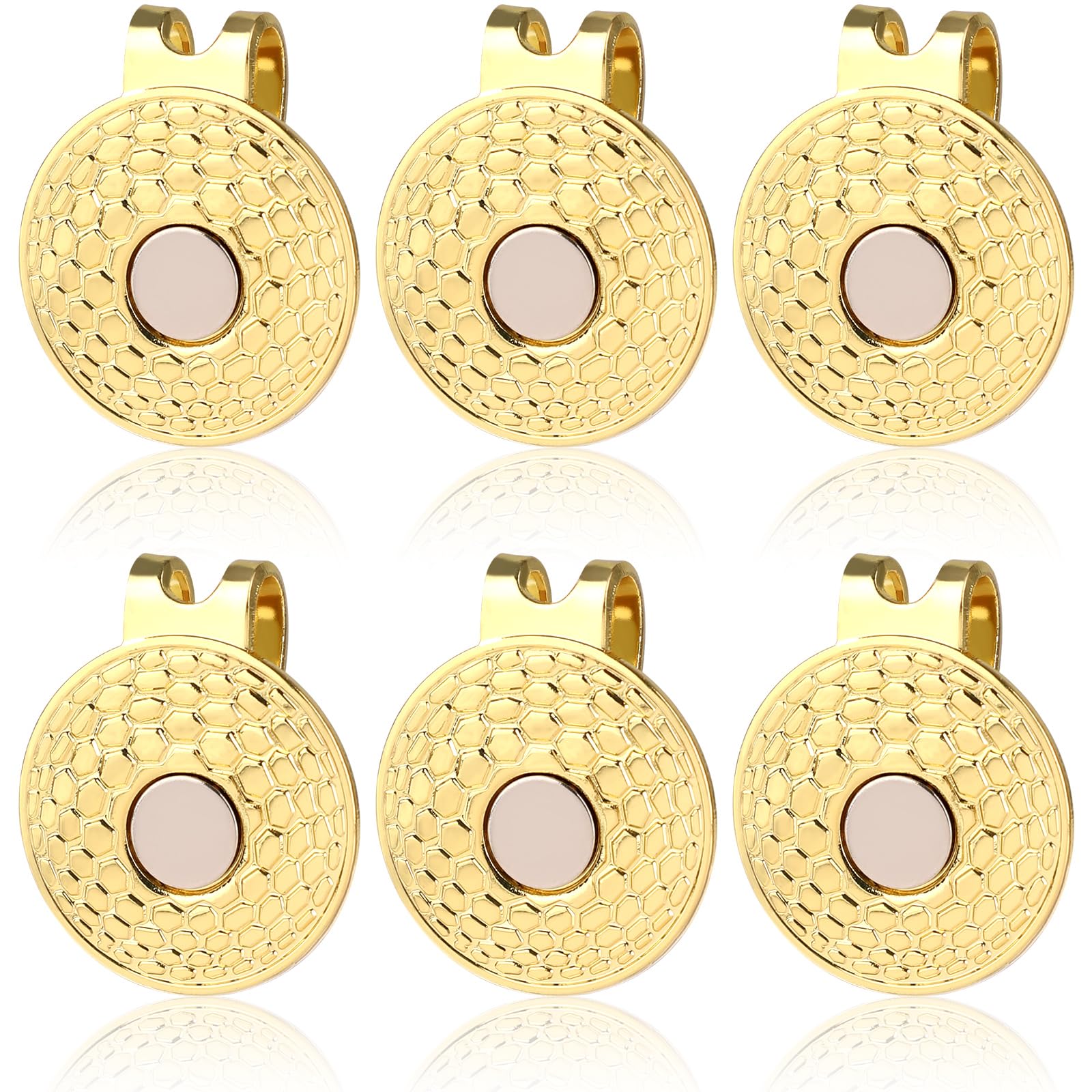 XIHIRCD 6pcs Golf Hat Clip with Pattern, Strong Magnet Golf Ball Marker Magnetic Ball Marker Metal Holder for Golf Hats Caps Pants Gloves Belts Golf Accessories Women Men Gifts (Gold)