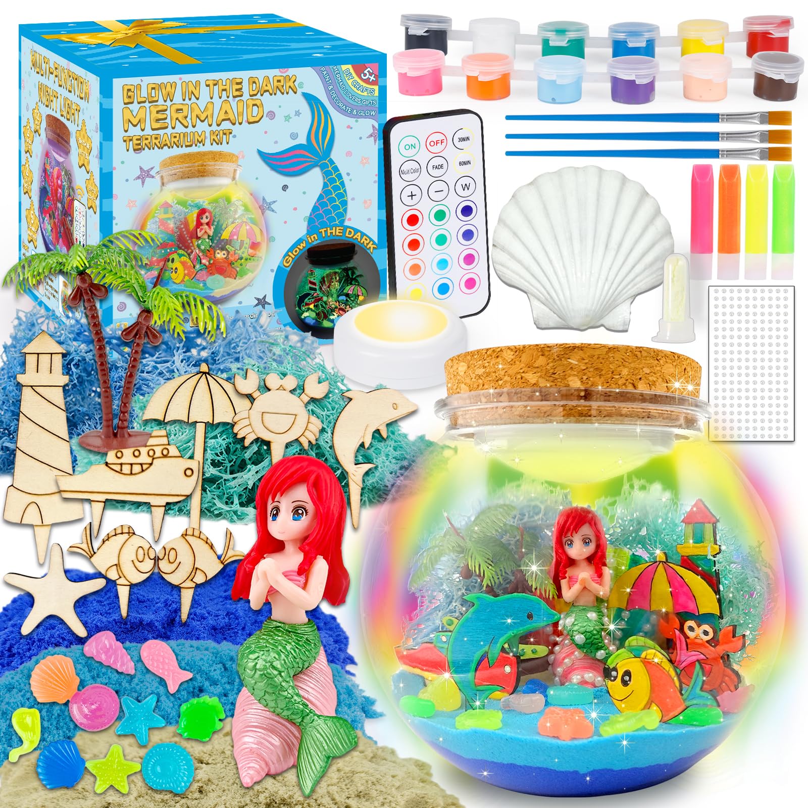 Photo 1 of *** FACTORY SEAL***

Mermaid Terrarium Kit for Kids - Arts & Crafts Activities Sets With Glow in The Dark Painting - DIY Mermaid Toys Birthday Gifts for Girls Age 5, 6, 7, 8, 9, 10, 11 & 12 Year Old(Mermaid Terrarium)
