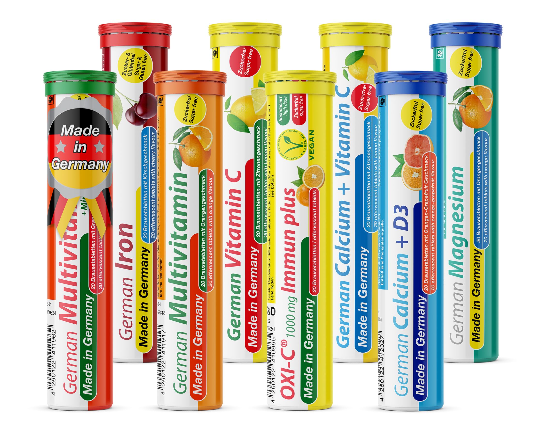 Effervescent Tablets Trial Package T&D Pharma – 8 x 20 = 160 German effervescent Tablets – Vitamin and Mineral Mix – Fruity Flavours – Made in Germany