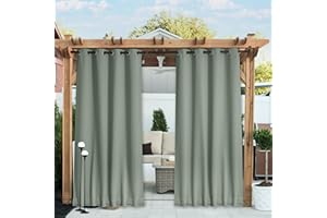 NICETOWN 2 Panels Weighted Blackout Outdoor Curtains Patio Waterproof, Thermal Insulated Top & Bottom Grommet & Back Tab Wind-Break Drapes Privacy for Pergola with Rope, W52 x L95, Sage Green