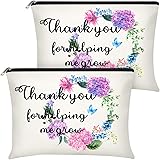 2 Pieces Teacher Appreciation Gifts Makeup Bag Cosmetic Pouch Thanksgiving Gift Thank You for Helping Me Grow Travel Toiletry