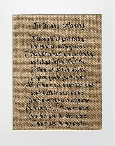 Amazon Com 8x10 Unframed In Loving Memory I Thought Of You Today Burlap Print Sign Poem Memorial Remembrance In Loving Memory Wall Decor Someone S In Heaven Handmade
