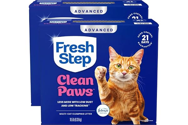 Fresh Step Advanced Clean Paws Multi Cat Clumping Cat Litter with Febreze Freshness, Low Dust, Odor Control with Ammonia Block Tech, Compatible in Automatic Litter Boxes, 37 lbs. (2 x 18.5 lb.)