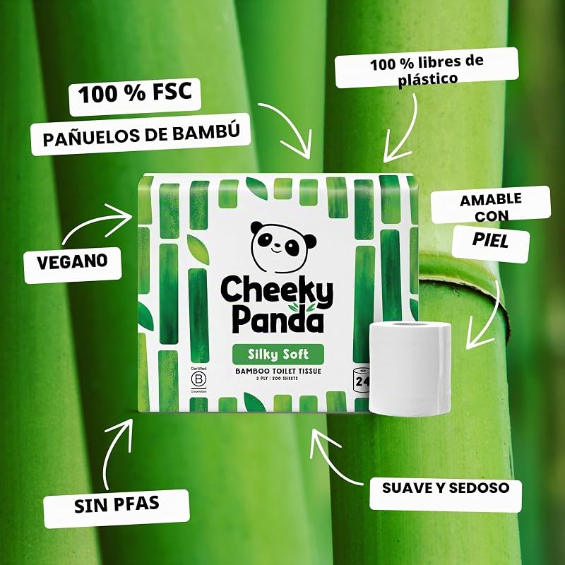 Papel Higiénico de Bambú | 24 Rollos x 200 Hojas | 3 Capas 100% Bambú Biodegradable Sin Plástico | Paquete a Granel