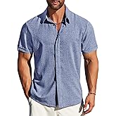 MAPICK Men's Linen Shirts Short Sleeve Button Down Casual Shirt Business Dress Clothing Beach Fashion Summer Tops
