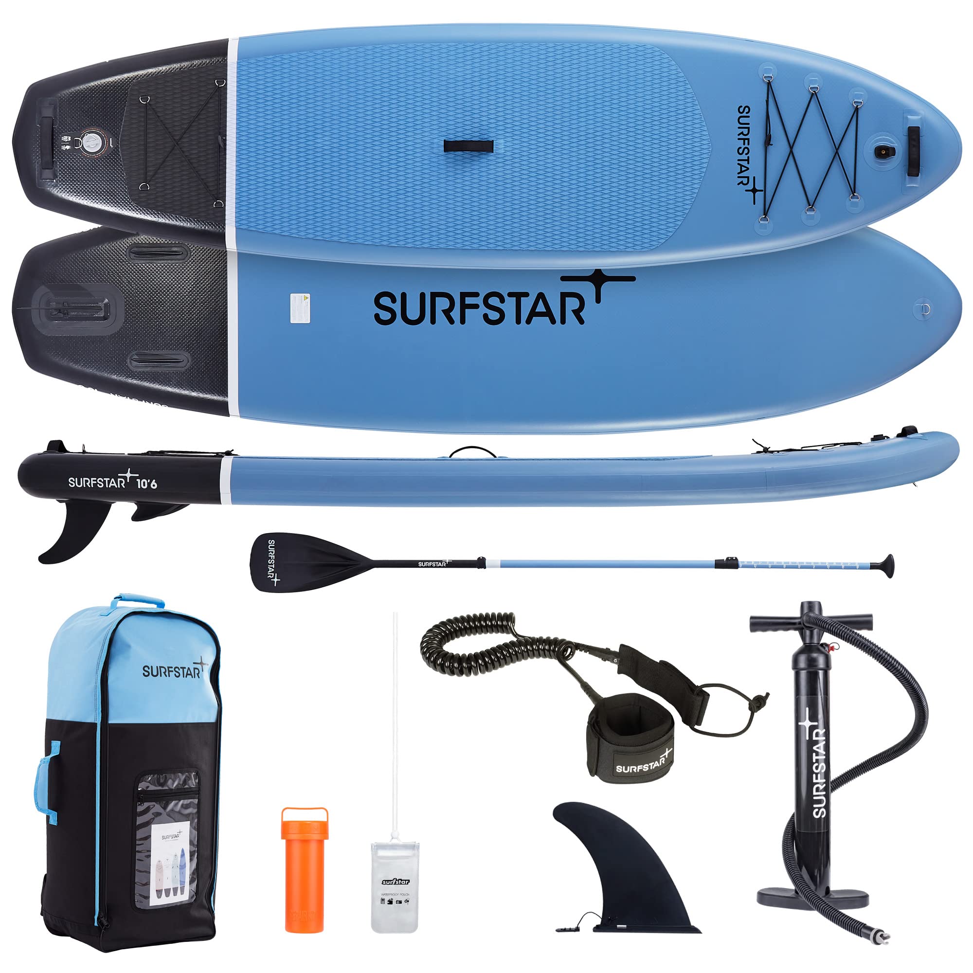 Photo 1 of Surfstar Inflatable Paddle Board with Camera Mount, 10'6"x33"x6" Stand Up Paddleboard for Adults, SUP Fiberglass Paddle Standing Boat with Sup Accessories and Travel Backpack for Beginners