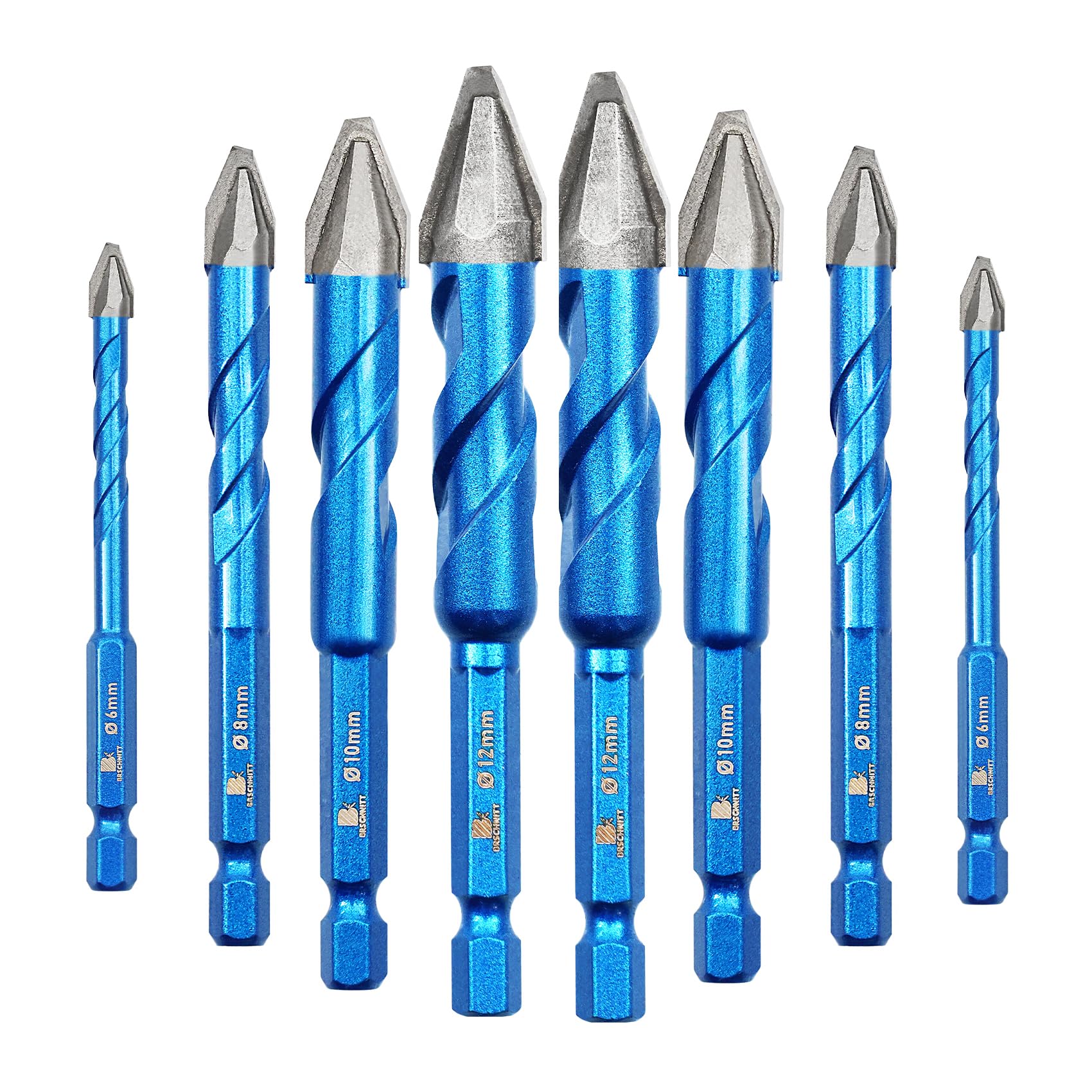 BRSCHNITT Head Eccentric Drill Bit 3/16"*2,1/4"*2,5/16"*2,3/8"*2,1/2"*2- Carbide Tipped Drill bit Masonry Drill Bit Sets for Porcelain Ceramic Tiles Glass Hard Plastic Cement/Granite etc