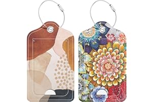 Hsxnam 2 Pack PU Leather Luggage Tags for Suitcase, Travel Cruise Luggage Tag with Privacy Flap, Name ID Label and Metal Loop for Women Men Baggage Handbag School Bag Backpack, Modern Art