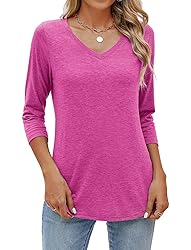 Sherosa Womens Summer Tops Casual 3/4 Sleeve V Neck
