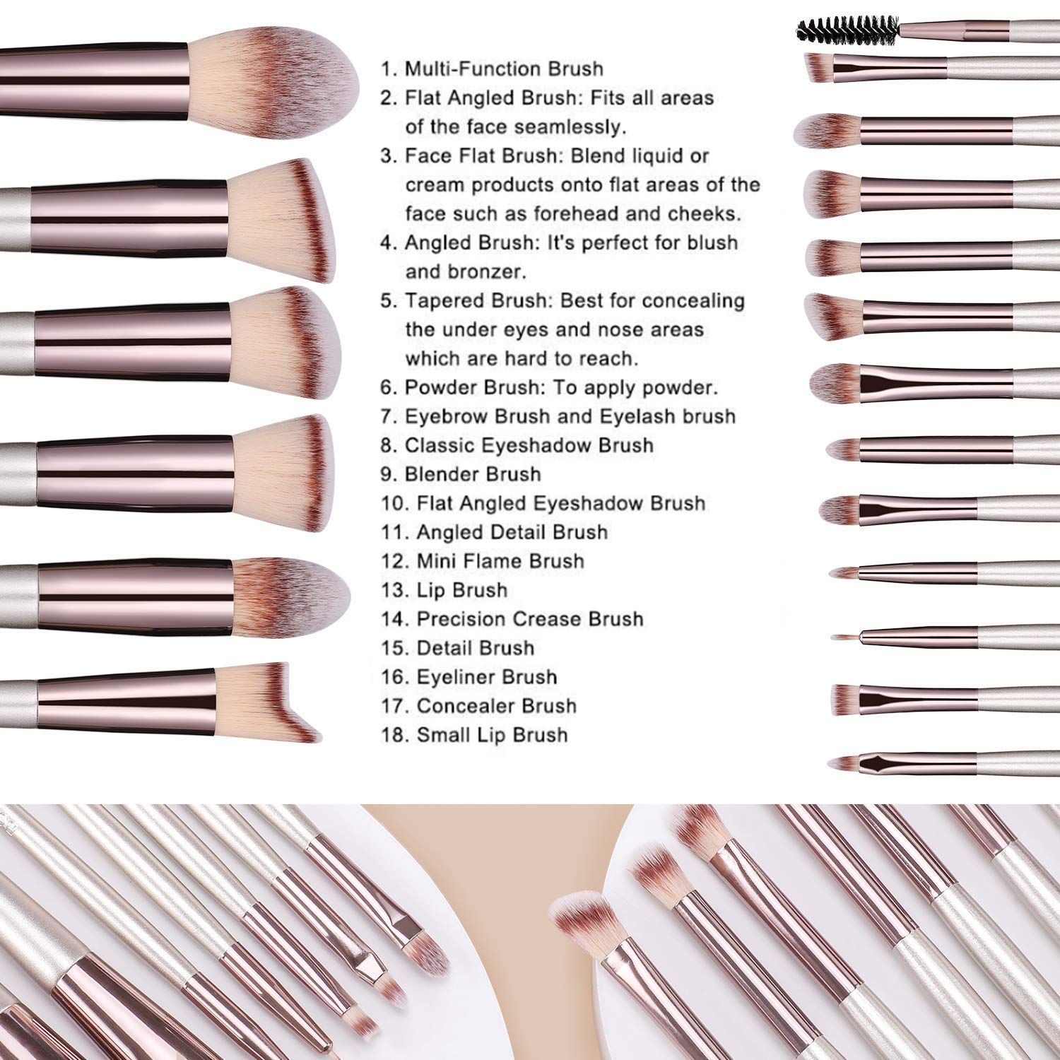 BS-MALL Makeup Brush Set 18 Pcs Premium Synthetic Foundation Powder Concealers Eye shadows Blush Makeup Brushes Champagne Gold Cosmetic Brushes with Black Case: Beauty