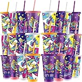 Tellingyou 24 Pack Roller Skating Party Favors Plastic Cups with Lids and Straws 24 oz Reusable Tumblers Water Bottles for Roller Skating Party Supplies
