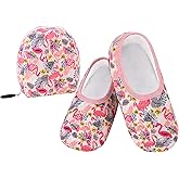 Snoozies Skinnies Womens Slipper Socks - Non-Slip Slippers with a Lightweight Sherpa Lining - Travel with Storage Pouch