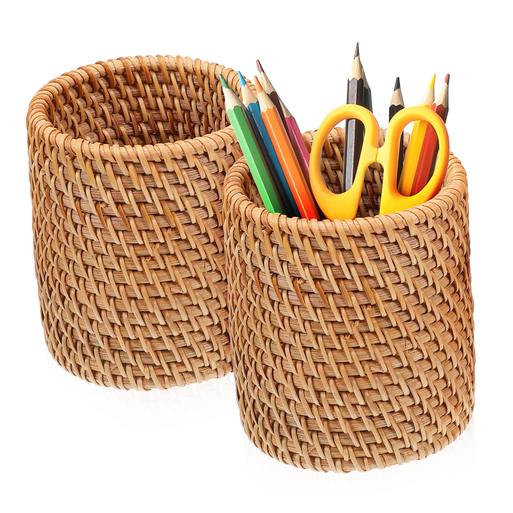 2pcs Makeup Brush Pen Holder Pencil Cosmetic Brush Holder Pen Organizer for Desk Rattan Pen Cup Art Organizer Desk Organizers and Accessories Classroom Organization and Storage