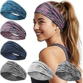 IMYORT 6 Pack Wide Headbands for Women - No Slip Hair Bands for Sports Yoga Workout Running Daily Use, Soft Stretchy Elastic Sweat Wicking Head Wraps Hair Accessories