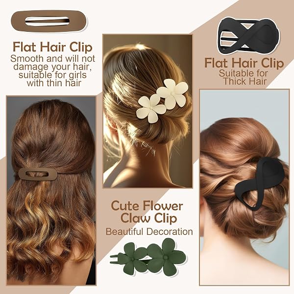 12 PCS FLAT HAIR CLIPS FOR WOMEN, FRENCH CONCORD FLAT CLAW CLIPS FOR WOMEN, 3 STYLES MATTE HAIR CLIPS FOR THIN THICK HAIR