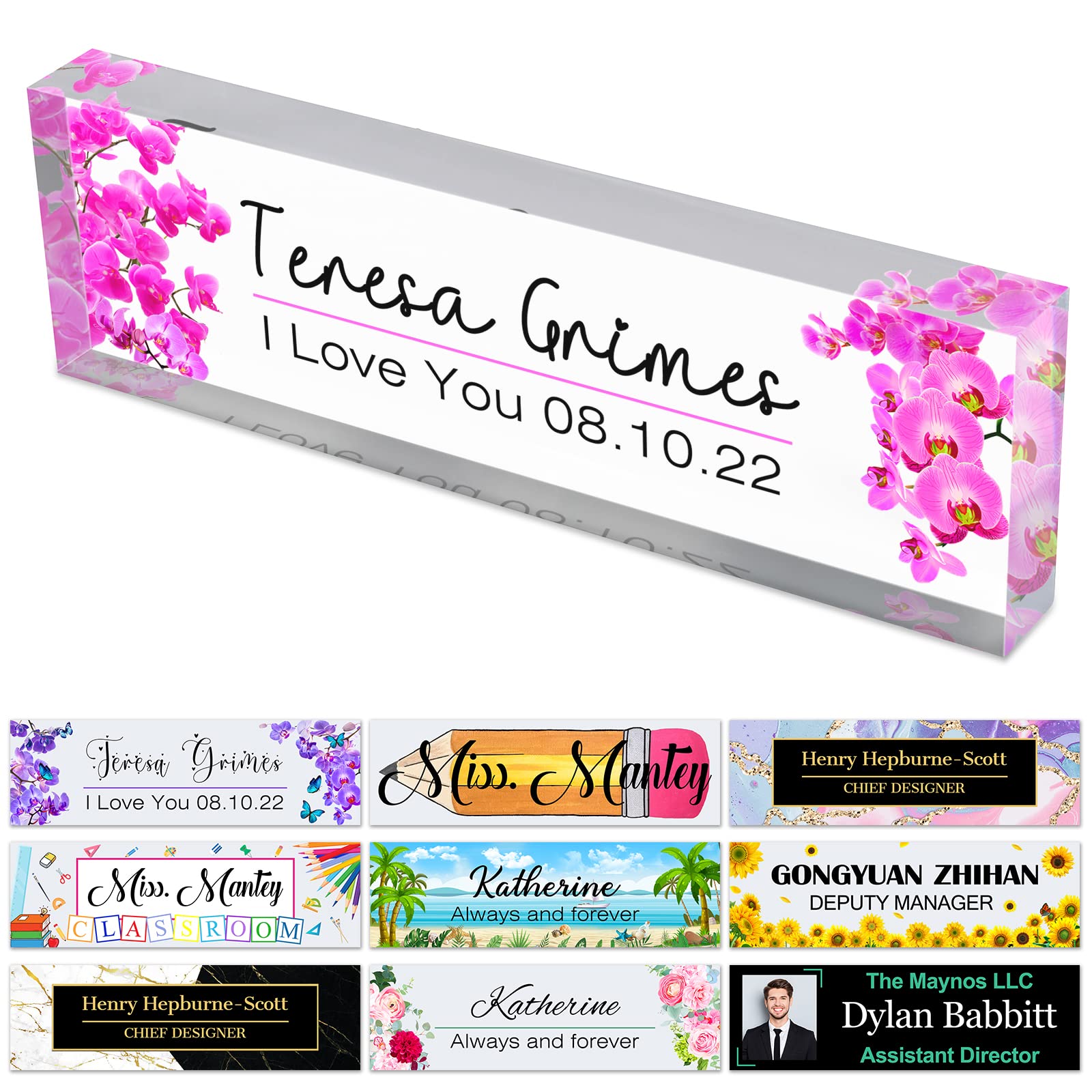 Office Desks Name Plate Personalized Custom Clear