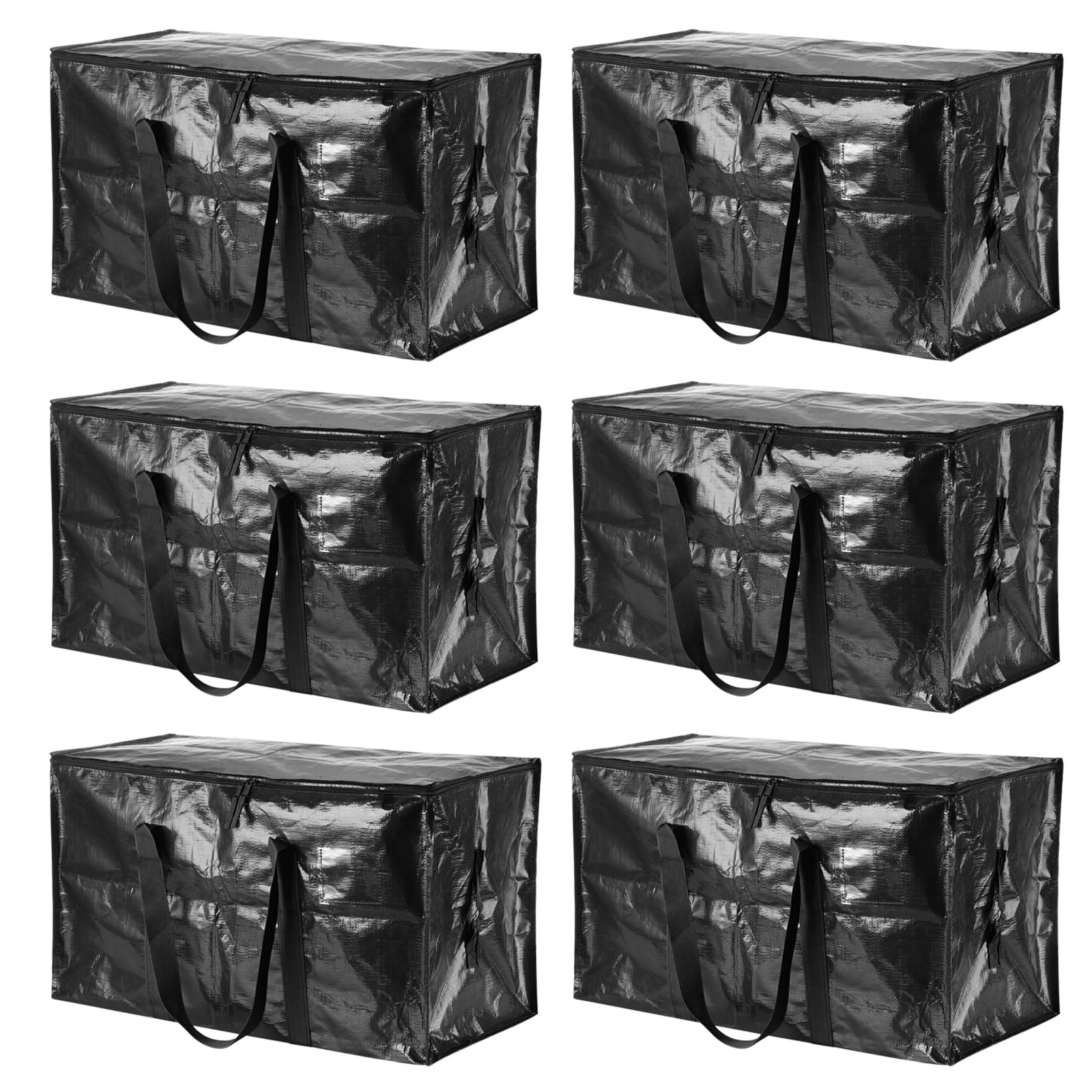 PATIKIL Extra Large Moving Bags, 6 Pack with Reinforced Handles and Zipper Storage Tote Packing Bags Collapsible for Clothes Moving Supplies,Black