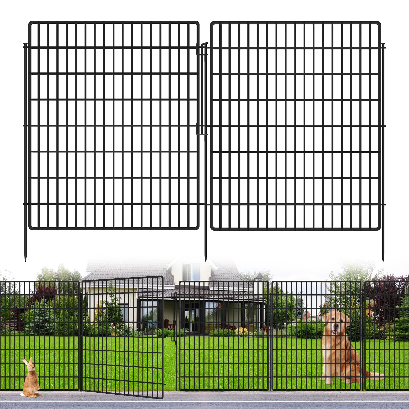15 Panels Garden Fencing Animal Barrier with Lock, 33 in(H) X 36 ft(L) Dog Fence Outdoor for Yard Rustproof No Dig Decorative Tall Garden Fences Metal Wire Panel Border Rabbit Ground Stakes Fencing Image