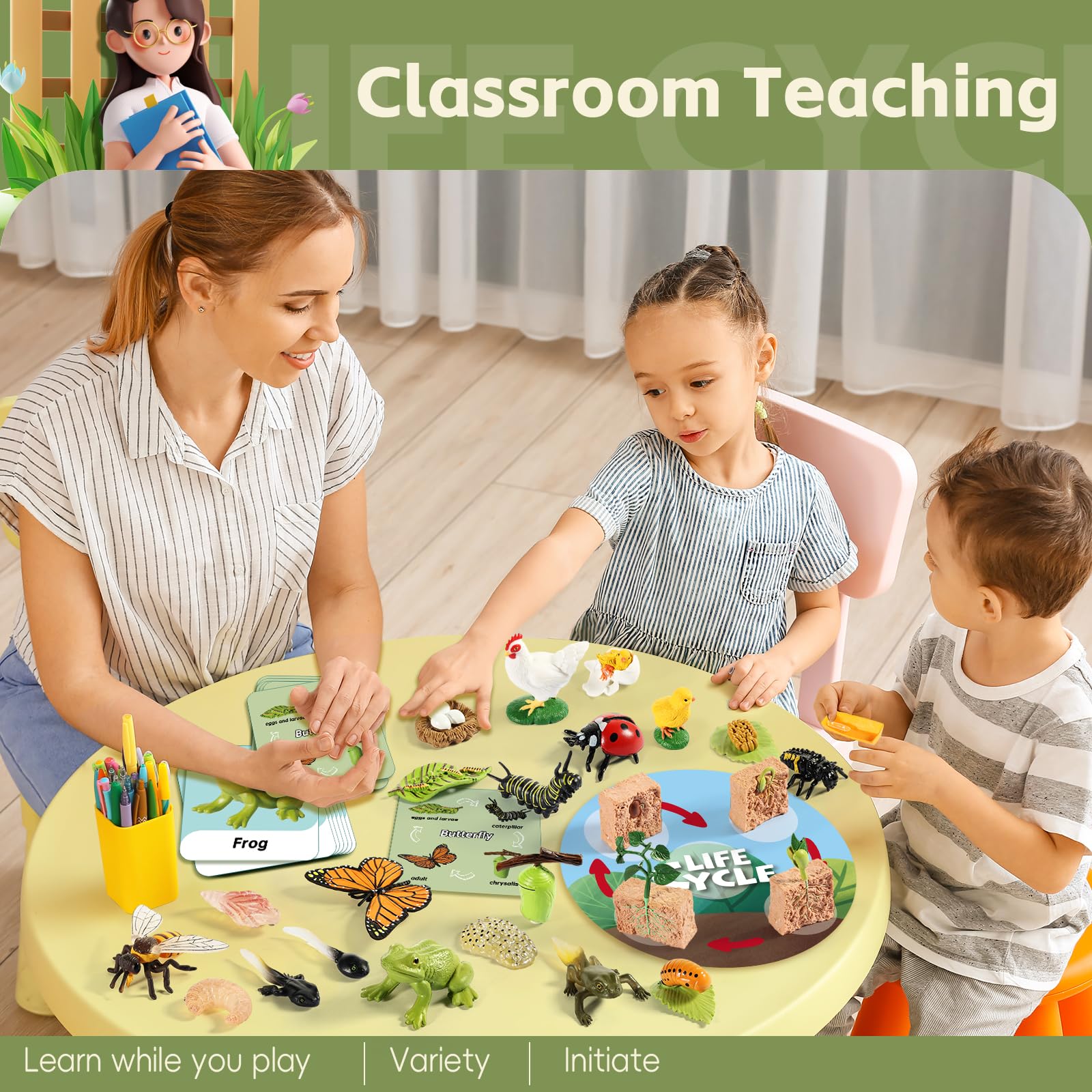 Life Cycle Kit Toy Montessori, Realistic Figurines Set for Kids with 25 Pieces Animals & Plants, Learning & Education Activity Games for Children 3 + |Preschool Classroom Must Haves