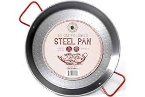 Gourmanity 12 inch Carbon Steel Paella Pan, 30cm Polished Steel Large Skillet From Spain, Great for Paella Parties Indoors, O